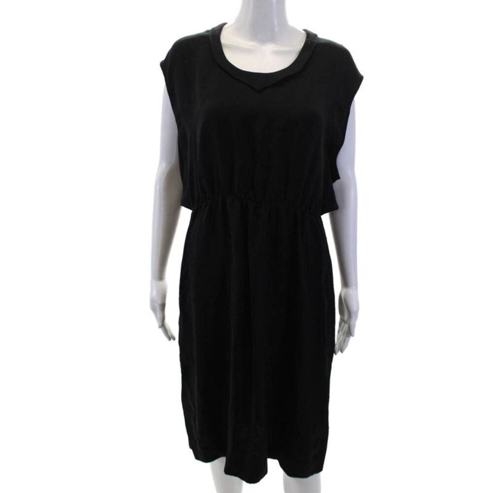 Maiyet Womens Black Silk Shift Dress Mid-Calf Zip Round Neck Size 40